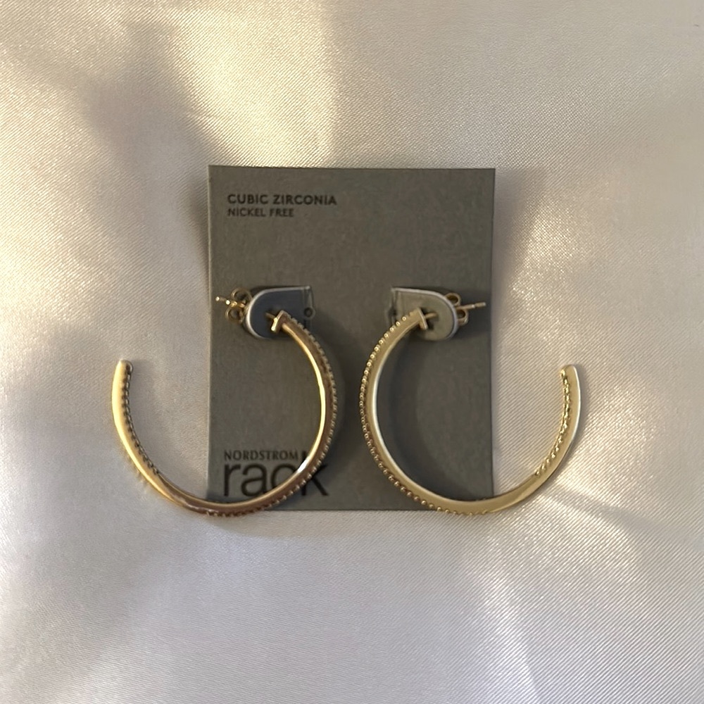 Nordstrom Cubic Zirconia 38mm Pave Hoop Earrings in Gold Color with Clear Stones